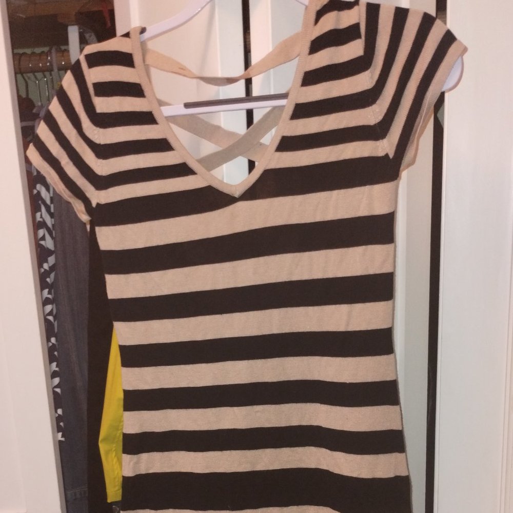 COPY - I'm in love with Derek cross back short sleeve tan and black striped dre…